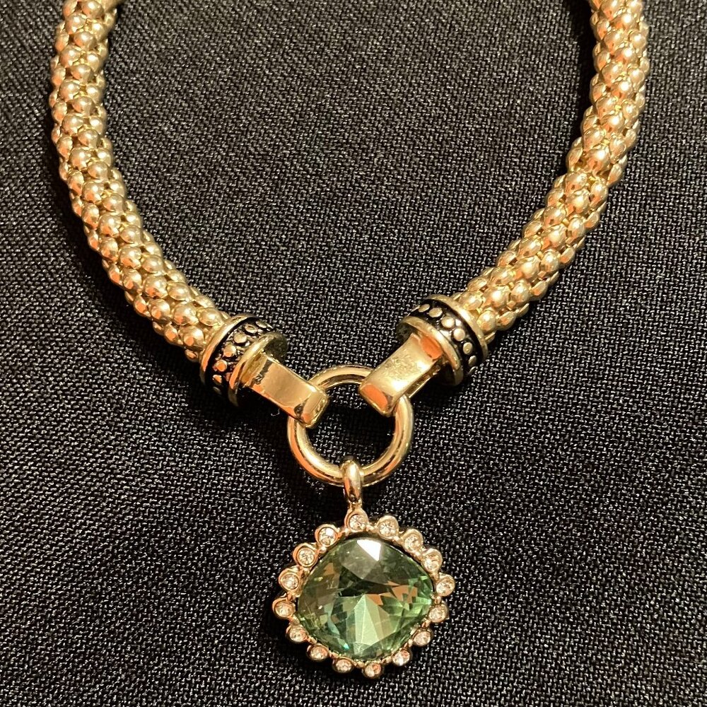 Nine West Green Stone Charm Stretchy Bracelet 7.5"